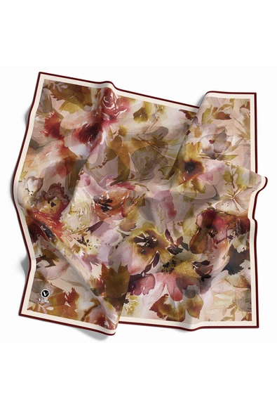 Rayon Çiçek Desenli Bordo Renkli 90x90 Eşarp (İpek İçermez) Dikim Şekli : El Dikişi ürün görseli 1