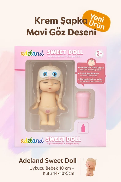 Adeland Sweet Doll Uykucu Bebek 10 cm – Kutu 14×10×5 cm (Krem Mavi Göz) ürün görseli 1