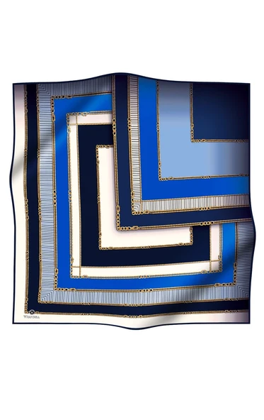 % 57 İPEK % 43 VİSKON Twill İpek Zincir Detaylı Geometrik Desenli Saks - Lacivert Renkli 90x90 Eşarp Dikim Şekli : El Dikişi ürün görseli 1