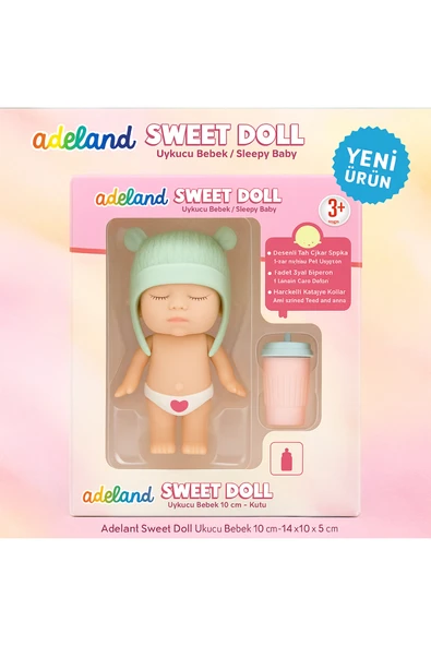 Adeland Sweet Doll Uykucu Bebek 10 cm – Kutu 14×10×5 cm (Mint Şapka - Sade) ürün görseli 1