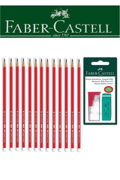 Faber-Castell 12'li Okul Üçgen Kalem ve Kutulu Kalemtıraş+Silgi Seti Blister ürün görseli 1