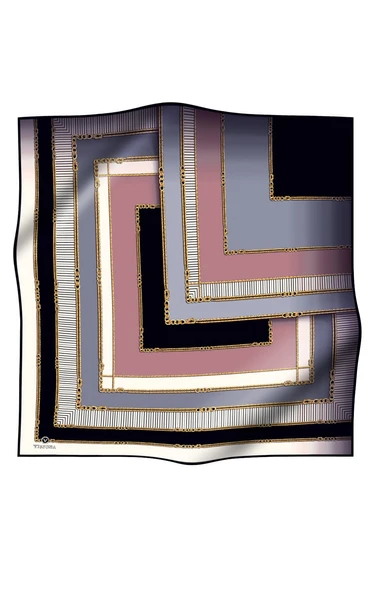 % 57 İPEK % 43 VİSKON Twill İpek Zincir Detaylı Geometrik Desenli Gri - Pudra Renkli 90x90 Eşarp Dikim Şekli : El Dikişi ürün görseli 1