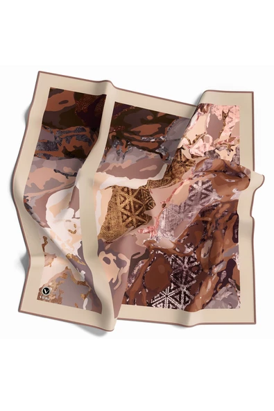 Kristal Batikli Ve Etnik Desenli Bakır Renkli 90x90 Eşarp (İpek İçermez) Kenar Dikiş Şekli El Dikişli ürün görseli 1