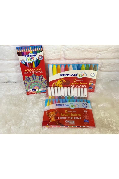 KİDZ İlkokul 12'Lİ Keçeli Boya + 12'Li Kuru Boya + 12'Li Pastel Boya Ergonomik Üçlü Boya Seti ürün görseli 1