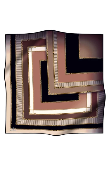 % 57 İPEK % 43 VİSKON Twill İpek Zincir Detaylı Geometrik Desenli Bej - Vizon Renkli 90x90 Eşarp Dikim Şekli : El Dikişi ürün görseli 1