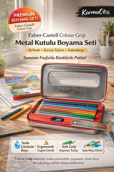 Faber-Castell Colour Metal Kutulu Boyama Seti 16 Renk | Soft Suda Çözünür Kalem ürün görseli 1