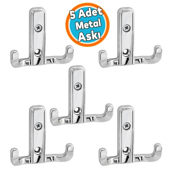 (5 Adet) Askı Krom Renk Dolap Askılık Duvar Askılığı Vestiyer Mutfak Elbise Kıyafet Askısı ürün görseli 1
