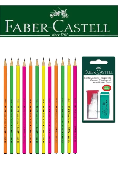 Faber-Castell 12'li Candy Kurşun Kalem ve Kutulu Kalemtıraş+Silgi Seti Blister ürün görseli 1