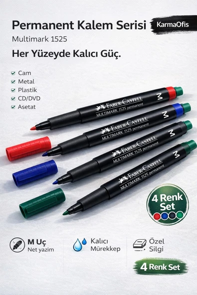 Multimark 1525 Permanent Markör 4'lü Set M Uç Cam CD Plastik Metal Yazım Kalemi ürün görseli 1