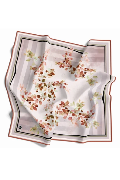Twill Çiçek Desenli Taba Renkli 90x90 Eşarp (İpek İçermez) Kenar Dikiş Şekli El Dikişli ürün görseli 1