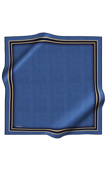 % 57 İPEK % 43 VİSKON Twill İpek Dokulu Şerit Desenli Siyah - İndigo Renkli 90x90 Eşarp Dikim Şekli : El Dikişi ürün görseli 1