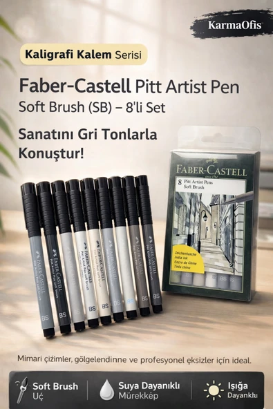 Pitt Artist Pen Soft Brush SB 8’li Set Gri Ton Kaligrafi ve Çizim Kalemleri ürün görseli 1