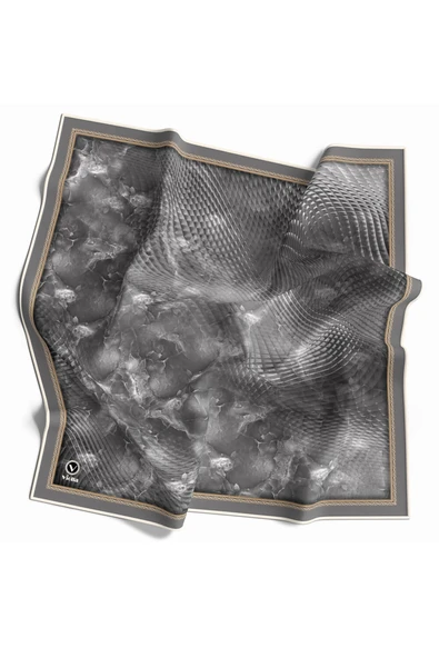 Twill Batik Desenli Gri Renkli 90x90 Eşarp (İpek İçermez) Kenar Dikiş Şekli El Dikişli ürün görseli 1
