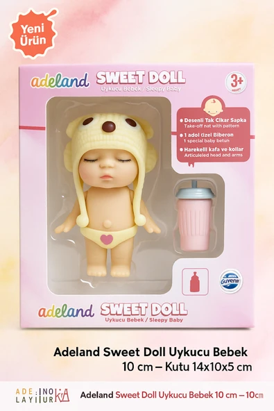 Adeland Sweet Doll Uykucu Bebek 10 cm – Kutu 14×10×5 cm (Bej Şapka - Kahverengi Düğme) ürün görseli 1