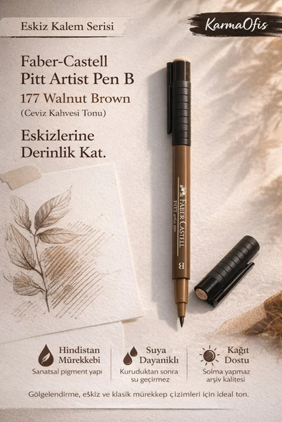 Faber-Castell Pitt Artist Pen B 177 Walnut Brown Eskiz Çizim Kalemi – Suya Dayanıklı Mürekkep ürün görseli 1