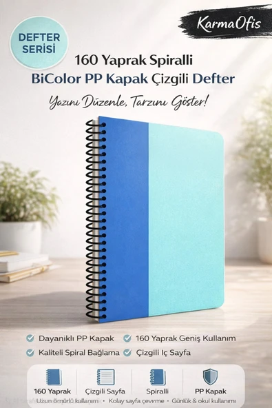 Mavi 160 Yaprak Spiralli Defter BiColor PP Kapak Çizgili A4 Okul & Ofis Defteri ürün görseli 1