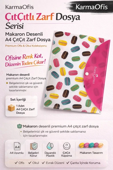 Makaron Desenli A4 ÇıtÇıt Zarf Dosya – 1 Adet - Dayanıklı Plastik Evrak Dosyası ürün görseli 1