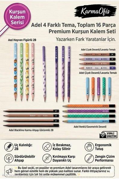 Premium Kurşun Kalem Seti 16 Parça 2B – Ergonomik, Dayanıklı, Silinebilir, Okul Ofis Çizim Kalemi ürün görseli 1