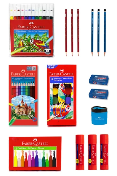 Kuruboya, Pastel Boya, Suluboya, Keçeli Kalem Okul Kırtasiye Seti 16 Parça ürün görseli 1