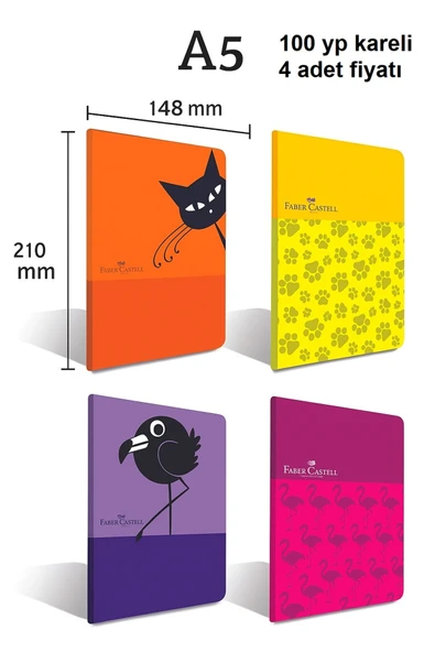 Pp Kapak Dikişli A5 Look Kareli Defter 4lü Set ürün görseli 1