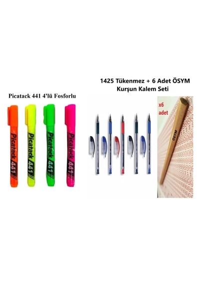 Fosforlu, Tükenmez Ve Kurşun Kalem Seti 15'li ürün görseli 1