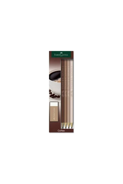 Faber Coffee Kurşun Kalem 4 Lü Set Silgi Hediyeli ürün görseli 1