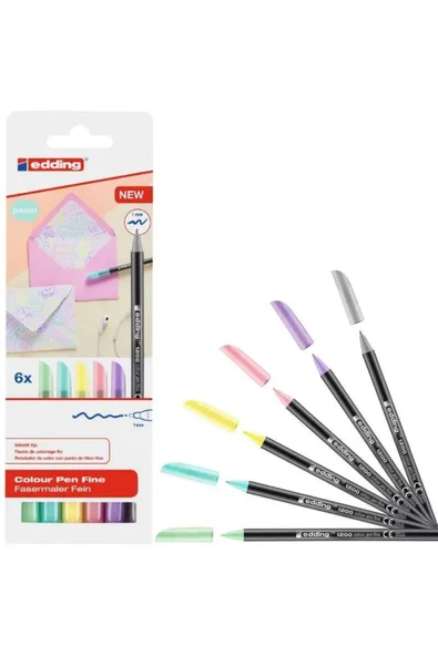 6lı Set Pastel Renkler 1200 Ince Uçlu Keçeli Kalem Grafik Kalemi ürün görseli 1