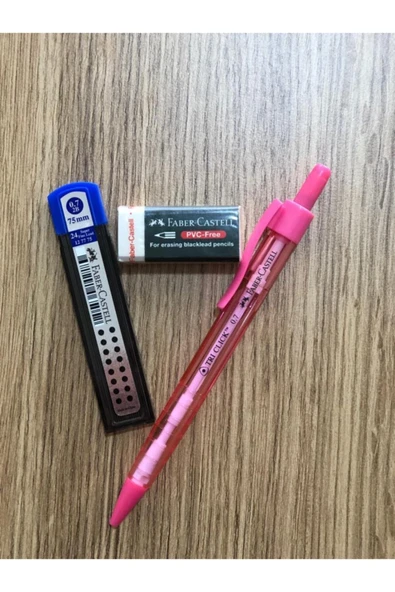 Faber Castel Tri Click 0.7mm Uçlu Kalem-silgi-uç Seti Pembe ürün görseli 1
