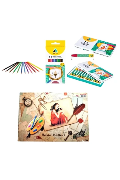 Boyama Seti Kuru + Pastel + Resim Defteri 25x35 ürün görseli 1
