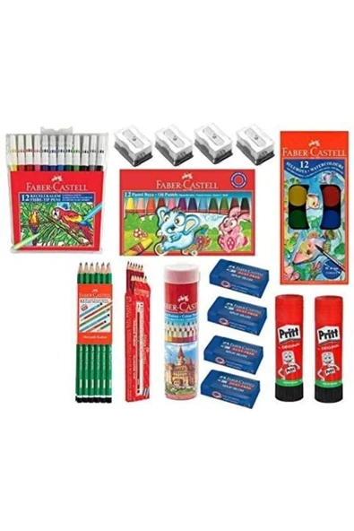 Okul - Kırtasiye 16 Parça Mega Set Boya + Kalem + Silgi +  Açacak + Yapıştırıcı ürün görseli 1