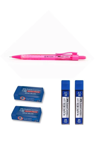 Tri Click Versatil Kalem 0.7 Mm Pembe + 2 Adet Sınav Silgisi + 2 Adet Uç Seti ürün görseli 1