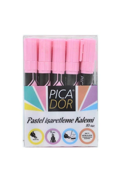 Picatack Fosforlu Kalem Pastel Pembe Işaretleme Kalemi (10 LU PAKET) ürün görseli 1