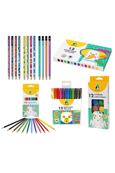 Boya Seti 12 Li Kuru - Sulu - Pastel- Keçeli Boya - Kurşun Kalem Set ürün görseli 1