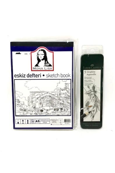 -faber Set - Eskiz Defteri A5 120 Gr 50yp - Faber Graphite Aquarelle Kurşun Kalem Metal Kutu ürün görseli 1