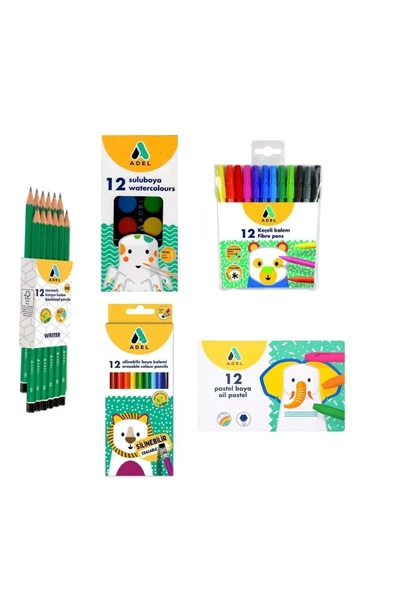 5 Li Okul Seti (sulu + Pastel + Keçeli + Kuru Boya + Kurşun Kalem) ürün görseli 1