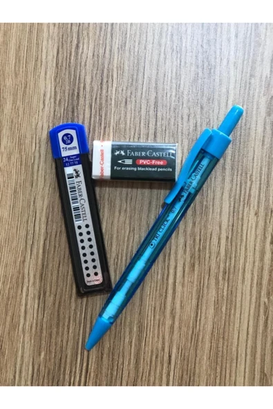 Tri Click 0.7mm Uçlu Kalem-silgi-uç Seti Mavi ürün görseli 1