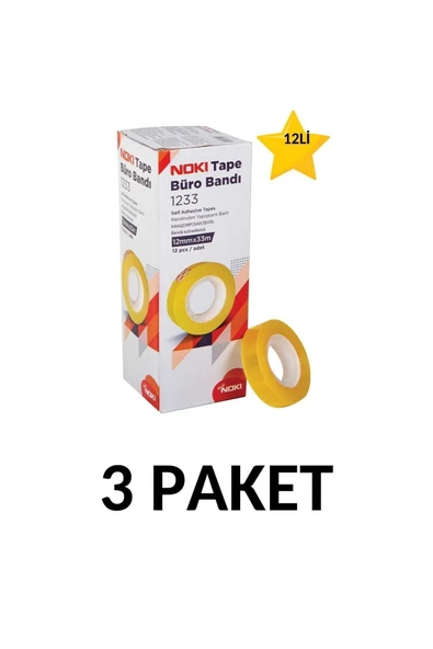 3 Paket (36 Adet) 12mmx33m Şeffaf Büro Bandı Para Bandı ürün görseli 1