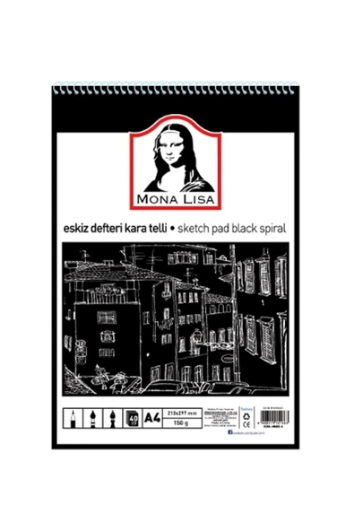 Südor Monalisa Eskiz Defteri Kara Telli (a4 ) 150 Gram 40 Yaprak ürün görseli 1