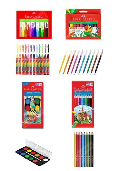 12'li Pastel Boya-12' Suluboya-12'li'keçeli Kalem 10'kuruboya 4'lü Okul Seti ürün görseli 1