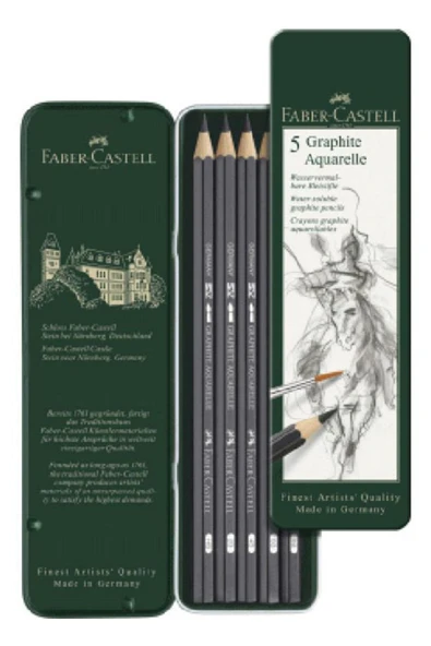 Graphite Aquarelle Suda Çözünür Çizim Kalemi 5`li Metal Kutu ürün görseli 1
