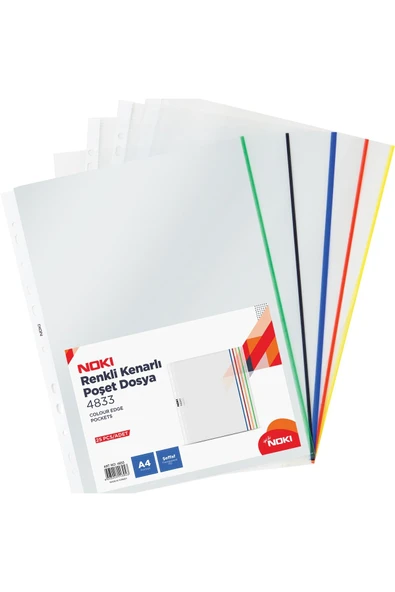 Poşet Dosya ( A4 ) Renkli Kenarlı 25'li Paket - 5 Renk X 5 Adet (90 Micron) ürün görseli 1