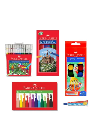4 Lü Boyama Seti 12 Li Kuru + Keçeli + Pastel + Sulu Boya + Sıvı Yapıştırıcı ürün görseli 1
