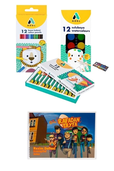 Kuru Boya Pastel Boya Sulu Boya 3'lü 12 Renk Boya Seti Resim Defteri Hediyeli ürün görseli 1