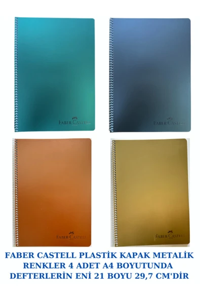 PLASTİK KAPAKLI SPİRALLİ DEFTER METALİK RENKLER A4 80 YP. ÇİZGİSİZ - 4 ADET ürün görseli 1