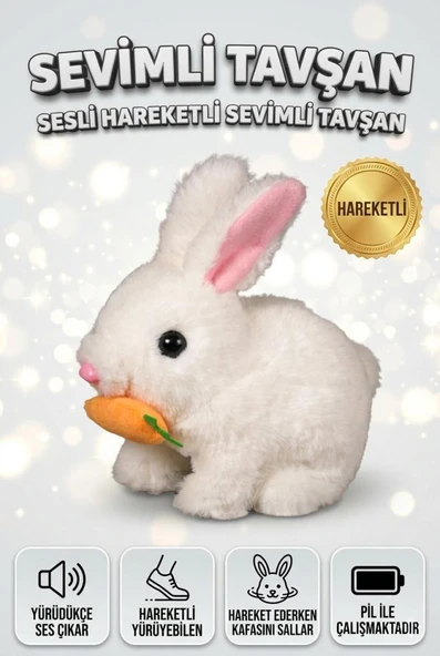 Sevimli Arkadaşım Tavşan: Sesli Yürüyen Hareketli Havuç Detaylı Eğitici Oyuncak Peluş ürün görseli 1