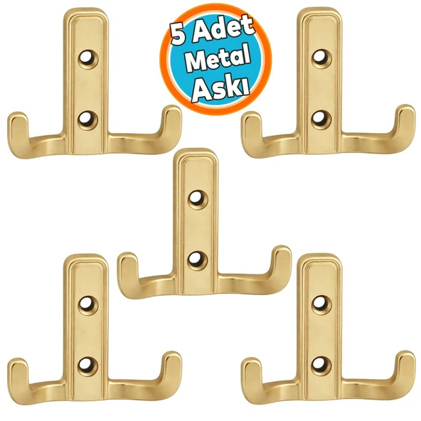 (5 Adet) Askı Mat Altın Dolap Askılık Duvar Askılığı Vestiyer Mutfak Elbise Kıyafet Askısı ürün görseli 1