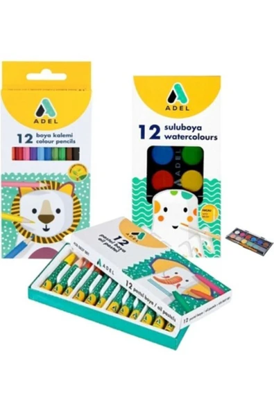 3'lü Boyama Seti+Kuru Boya+Pastel Boya Sulu Boya Boya Set ürün görseli 1