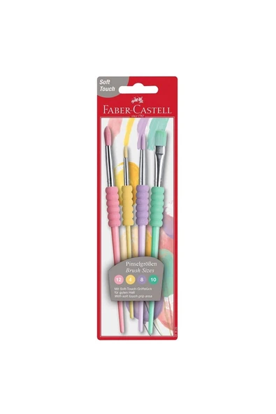 Soft Touch Fırça, 4 Çeşit, Pastel Renkler, 12-4-10-8 Numaralı Fırçalar, Kaydırmaz Tutucu Bölge ürün görseli 1