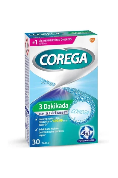 Corega 3 Dakikada Temizleyici 30 Tablet - 1 Paket - SKT:07/2028 ürün görseli 1