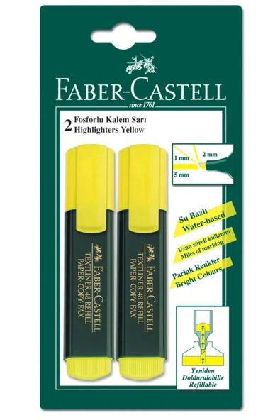 Faber Castell Fosforlu Kalem Sarı 2 Adet ürün görseli 1
